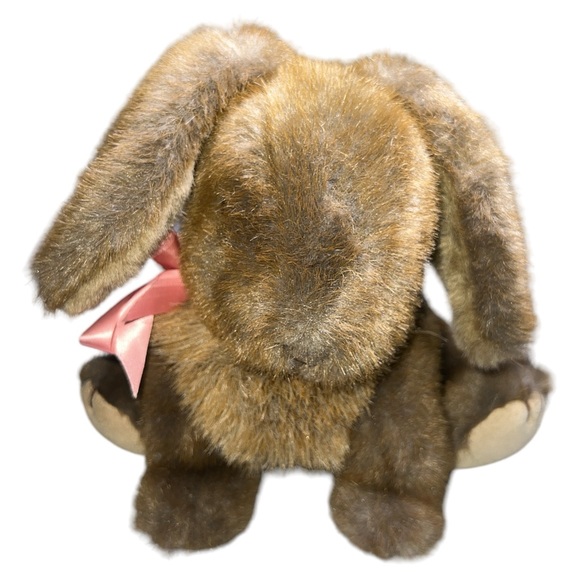 Gund 1985 Bunny Rabbit Plush Realistic Brown Sitting Pink Bow 10" Suede Paws - Picture 2 of 8